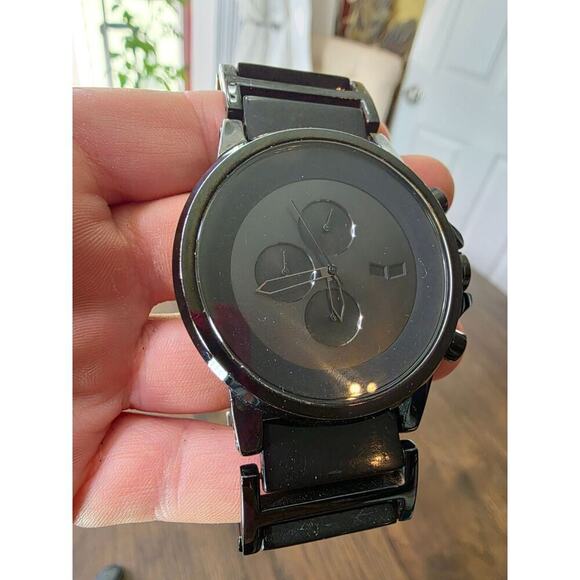 Vintage Vestal Mens Watch Plexi Acetate Black Silver Stainless Dress Rare! - Picture 15 of 16